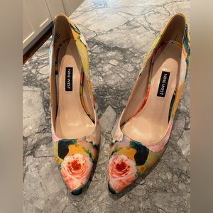 Nine West satin floral heels